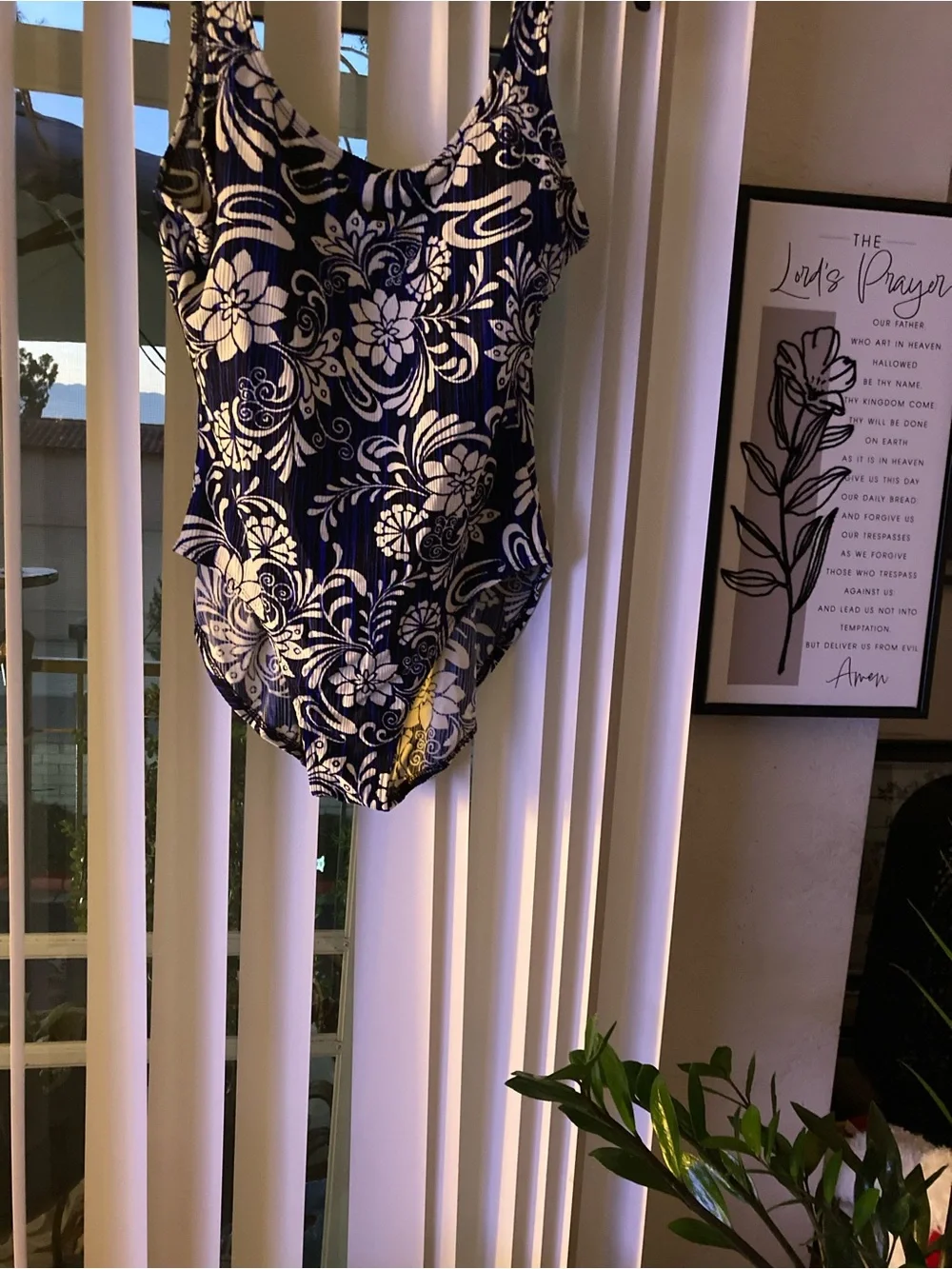 Classic Navy & White Floral Kids One-Piece Swimsuit